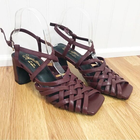 New‎ SEYCHELLE Burgundy Braided Leather Chunky Heel Sandal Strappy Woven Size 6 - Picture 2 of 15
